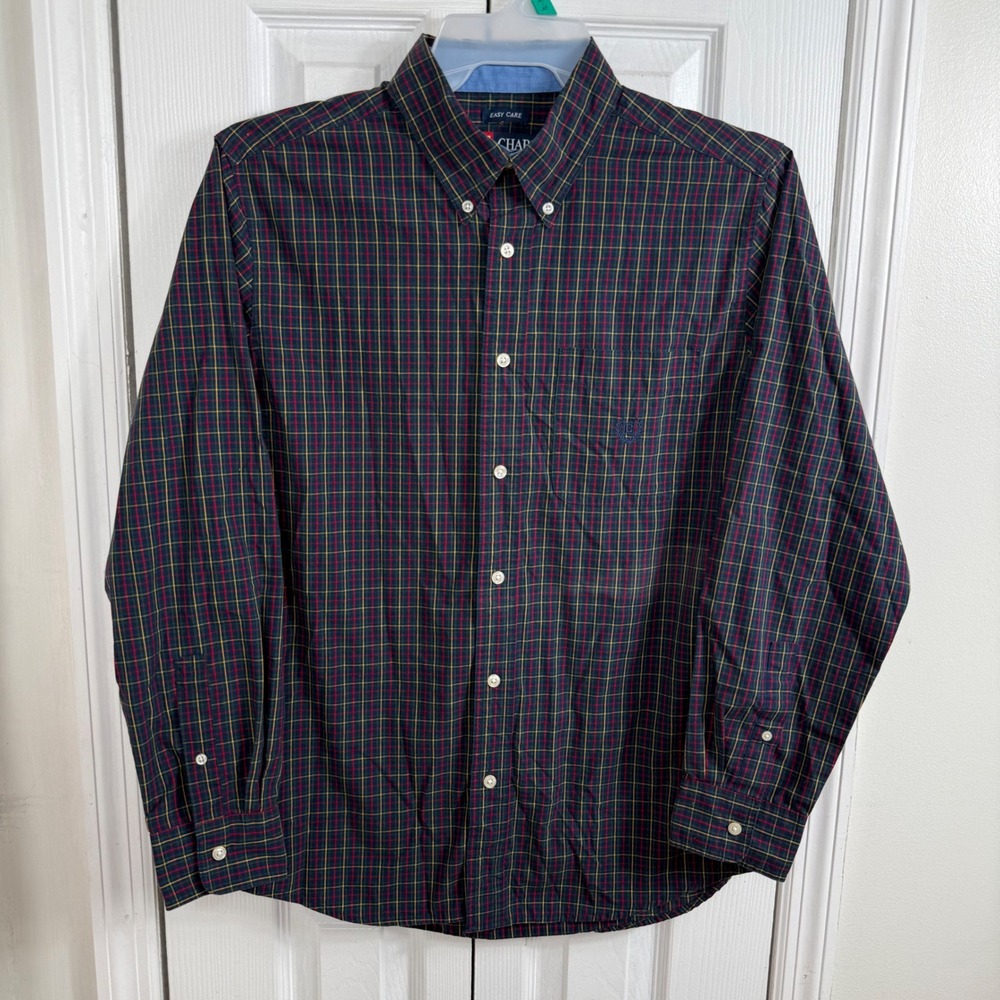 Chaps Plaid Button Down Shirt Size M Multicolor Dark Academia Preppy Style